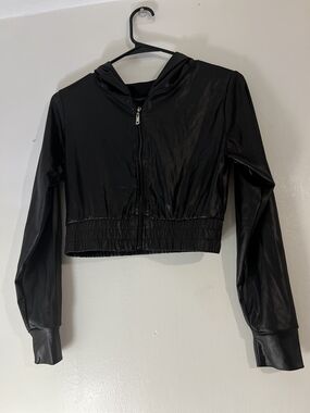 Urbane Black Hooded Cropped Bomber Jacket